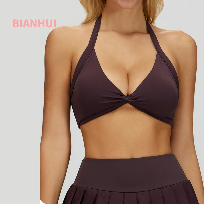 

BIANHUI Nude Feel Halter Yoga Bra Beauty Back Tight-Fitting Fashion Sports Bra Running Fitness Women's Underwear Female Clothing