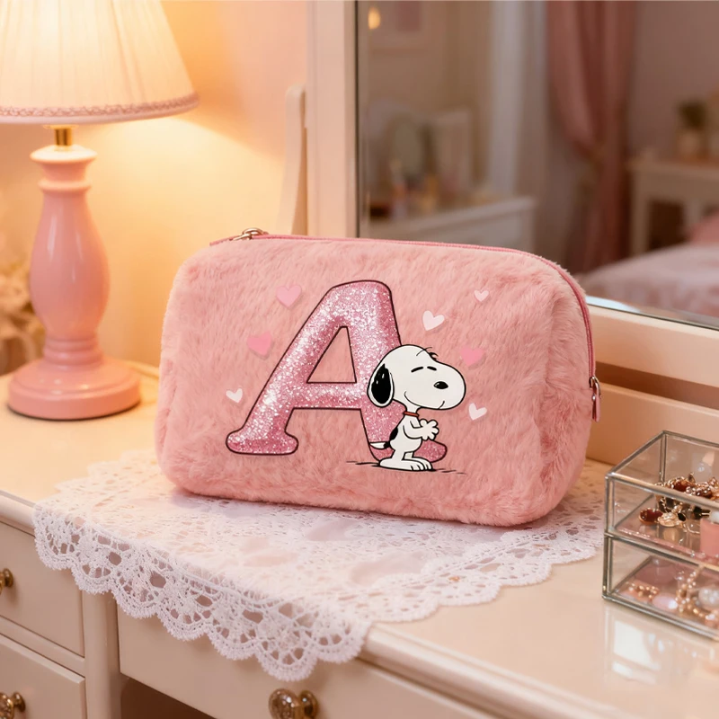 

Snoopy Plush Makeup Bag Large Capacity Portable Soft Handbag Cute Cartoon Anime Pattern Storage Bag Friend's Birthday Gift