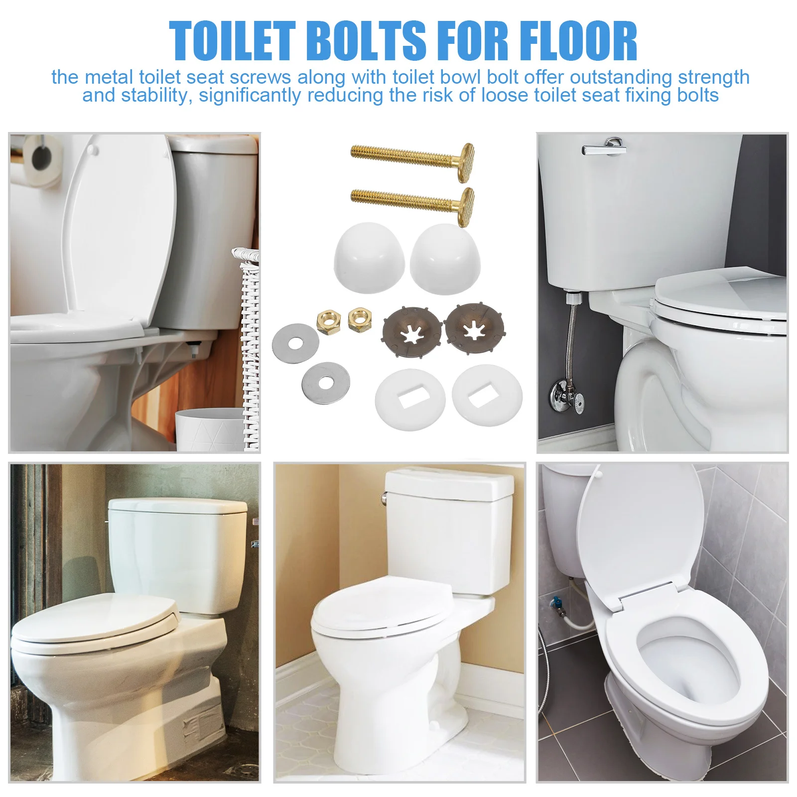 

2Sets Toilet Bowl to Floor Bolts Kit with Washers and Covers Strong Metal Fasteners for Easy Toilet Installation and Upgrade
