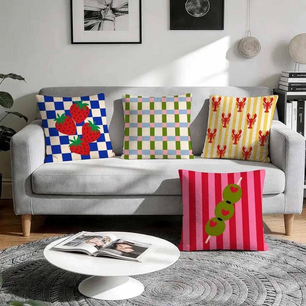 Lobster Fish Martini Olive Cushion Cover Natural Breathable Durable Linen Printed Decor Pillow Case Sofa Bedroom