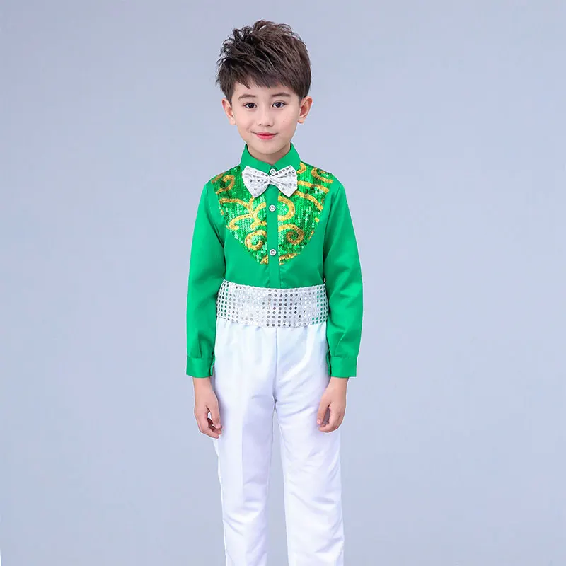 Children's Jazz Dance Performance Costume Girls Boys tango green pompadour dress stage performance costume