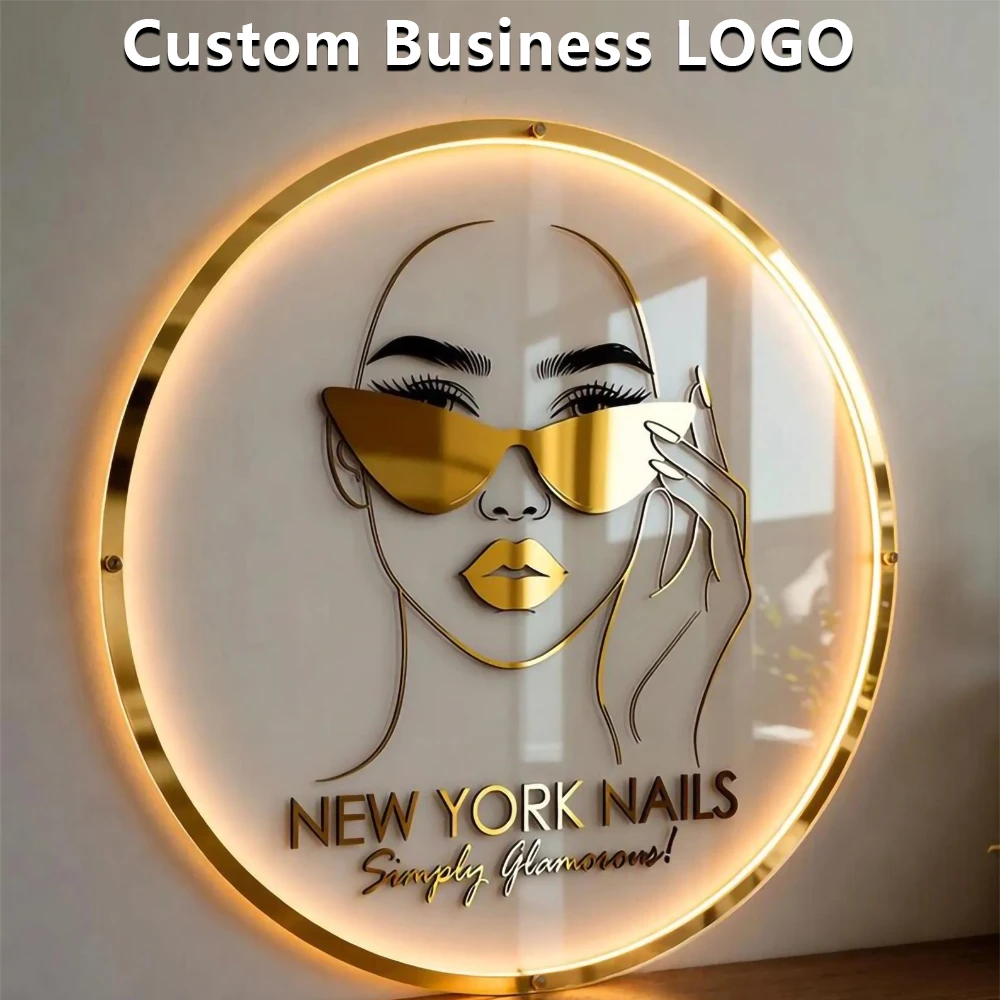 Custom Personalized Circle Acrylic Business Logo Sign for Hair Salon Cafe Bar Welcome Round Front Door Name Decor