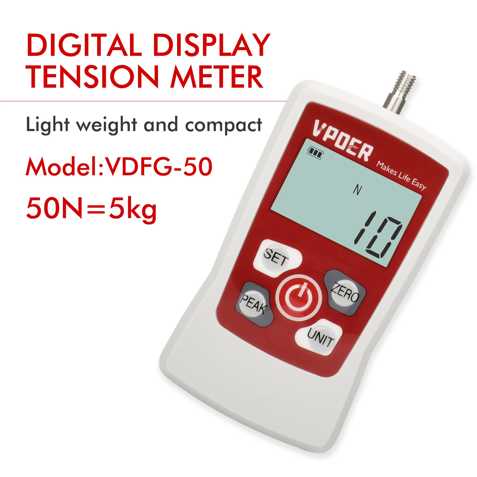 

10N 1kg 2.2Lb 36Oz Digital Force Gauge Push Pull Gauge (VDFG-10N) Tester Portable Force Meter, Auto Backlit LCD, Auto Power-Off