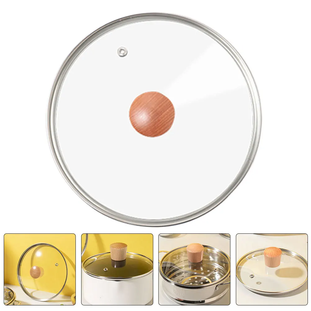 

Tempered Glass Lid Universal Pot Cover With Wood Knob For Kitchen Cooking Restaurant Household Use Cookware Accessory