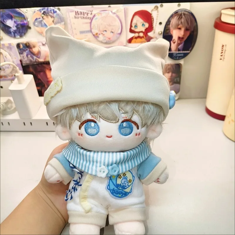 Para 20cm algodão boneca macacão conjunto com chapéu costela boneca roupas bonito conjunto de três peças de uma peça dollwear brinquedo de pelúcia mudando roupas