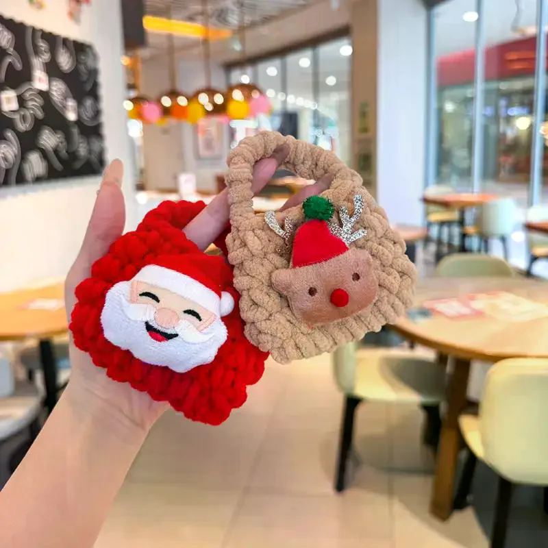 Cartera tejida navideña de dibujos animados, monedero de felpa, colgante de llave de Papá Noel, bolsa para auriculares, bolsa de almacenamiento, monedero de cambio de Navidad