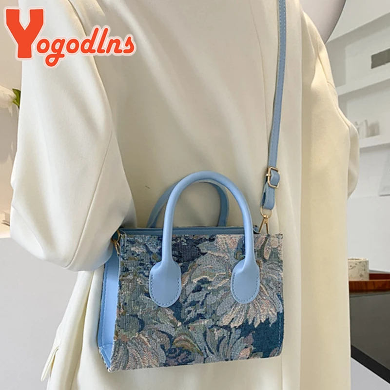 Yogodlns Floral Graphic Satchel Bag For Women Fashion Mini Square Bag Fashion Portable Handbag Designer Shoulder Crossbody Bags