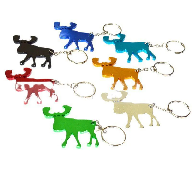 

200Pcs Aluminium Alloy Opener Animal Moose Elk Wine Beer Bottle Cap Opener Outdoor EDC Cute Reindeer Key Ring Key Chain Keyring