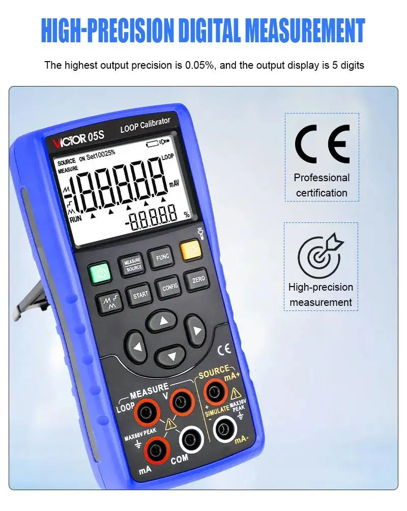 Victor 05S LOOP Calibrator Accuracy 0.02% High Precision Output Current 30mA 24V Supply Transmitter Input Flashlight Indicator