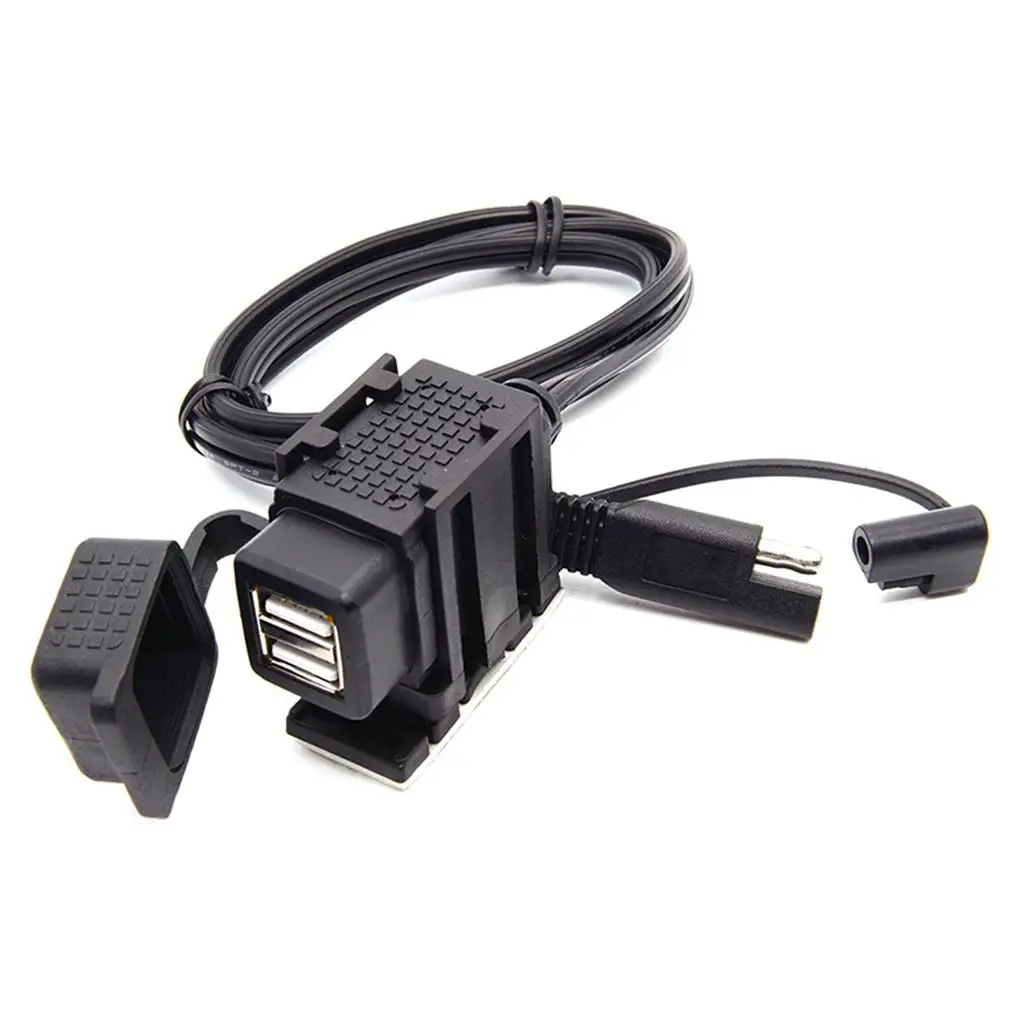 SAE to USB Adapter Dual Port Charger Socket Quick Install Power Cable for Motorcycle GPS Tablet