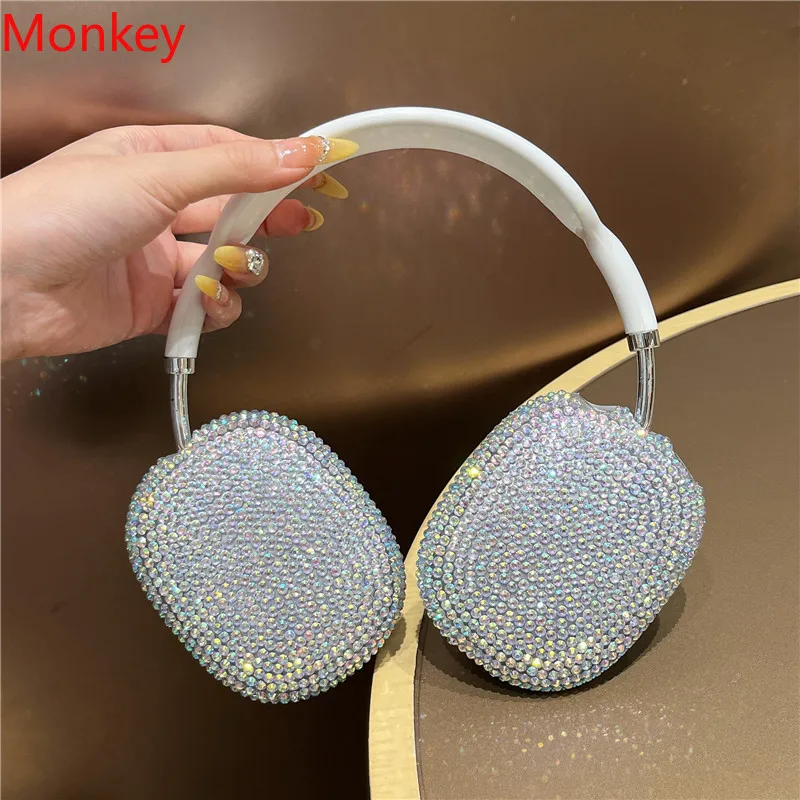 غطاء حماية لسماعات الأذن الماسية الكريستالية الفاخرة لأجهزة Apple Airpods Max Glitter Diamond Tpu Soft Headphone Accessories هدية