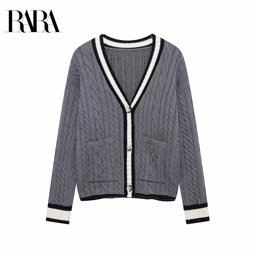 

2025 RARA college style V-neck single-breasted loose versatile casual knitted jacket sweater for women