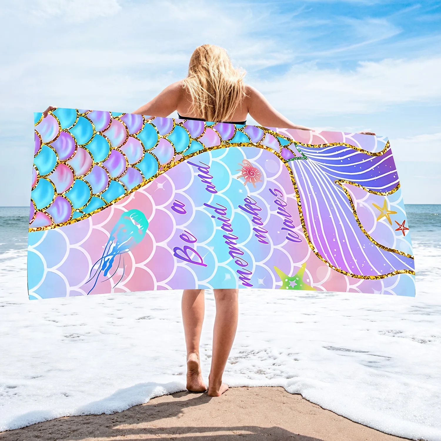 

Mermaid European and American Printed Ultra-fine Fiber Beach Swimming Towel, Swimming Quick Drying Beach Towel
