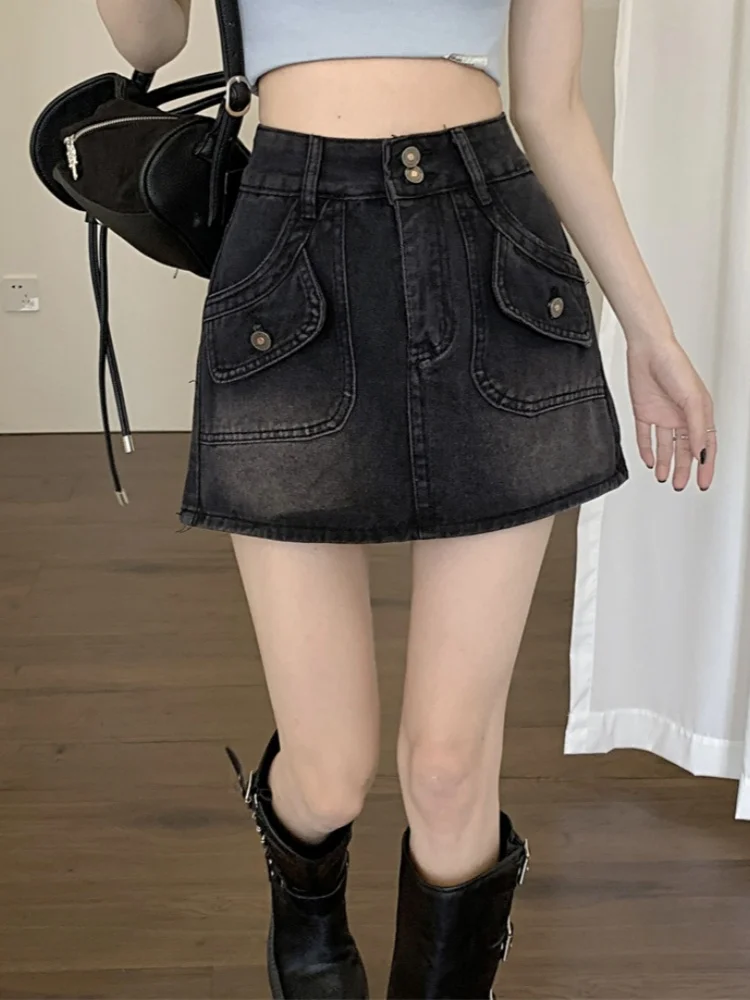 Retro Denim Mini Spódniczka Damska 2025 Nowa Letnia Hot Girl Wąska Spódniczka z Wysokim Stanem