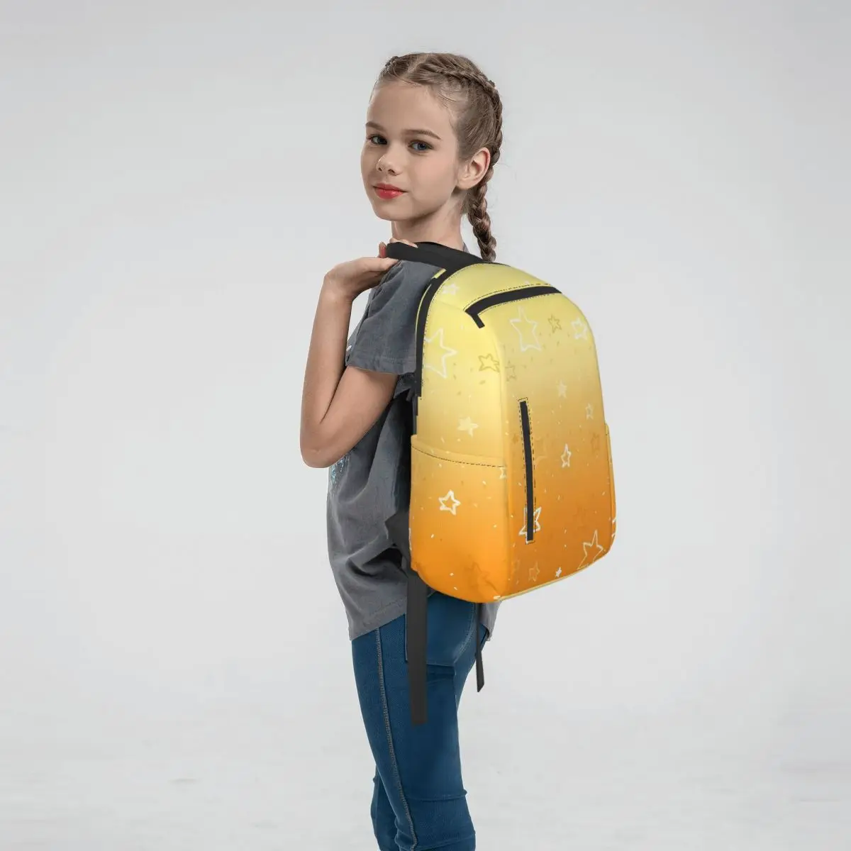 Yellow Gradient Star Pattern Backpack Daypack Children BookBag School Bag Shoulder Bags for Men Women
