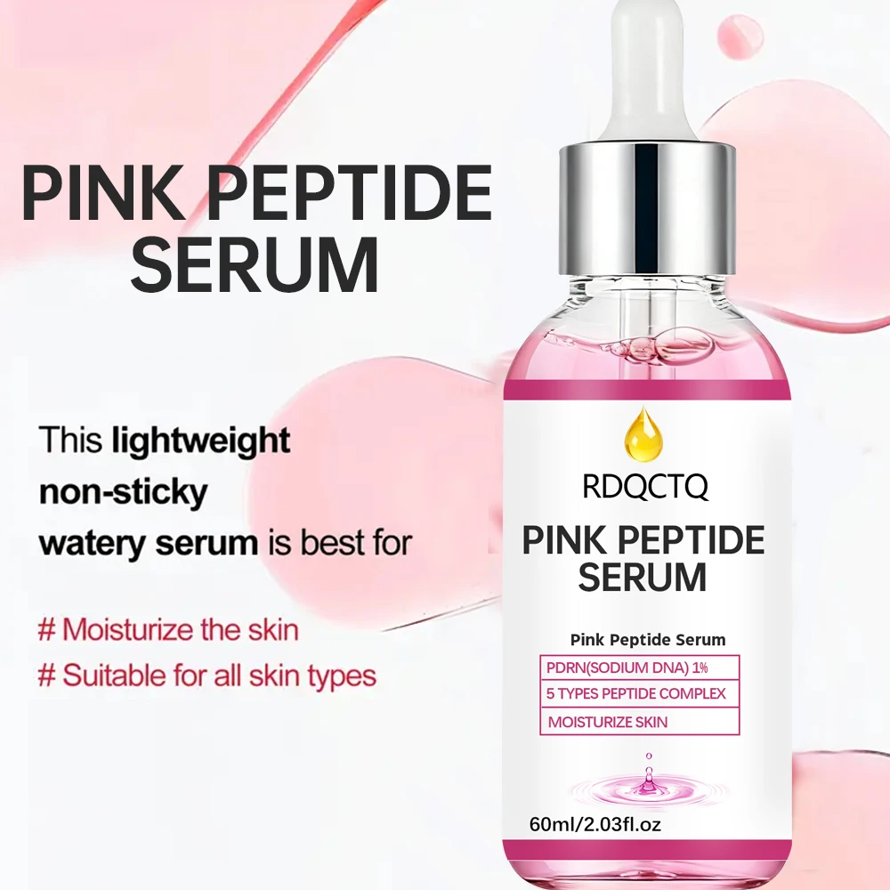 Pink Peptide Essence Serum with 1% PDRN DNA Sodium & 5 Peptide Complex for Hydrating Skin Daily Care