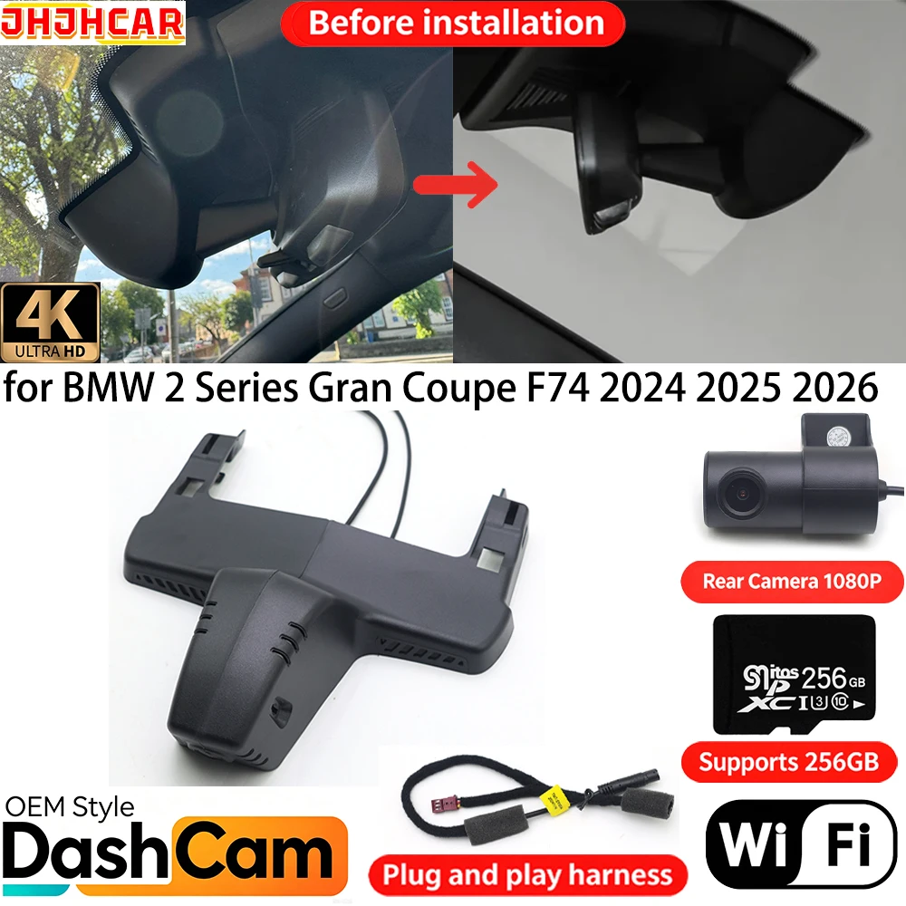JHJHCAR for BMW 2 Series Gran Coupe F74 2024 2025 2026 Wifi OEM DVR 4K Dash Cam Front Rear Camera Night Vision Video Recorder