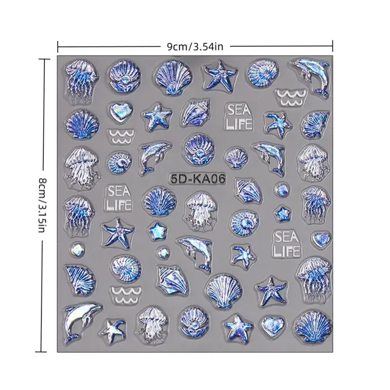 นูนแมงกะพรุน Shell Ocean Nail Art สติกเกอร์กาว Marine Life ปลาวาฬเล็บสติ๊กเกอร์เล็บ DIY อุปกรณ์เล็บ Slider