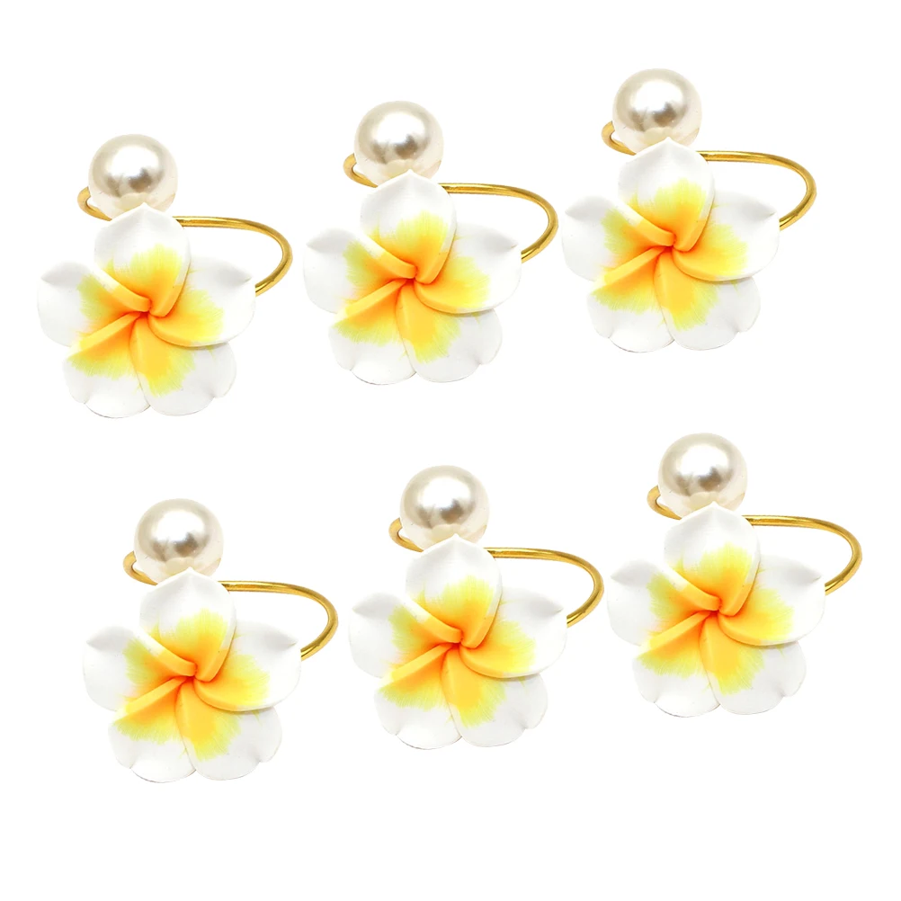 

6pcs Napkin Rings Frangipani Style White Yellow Plastic Home Restaurant Table Decor Serviette Buckles Party Accessories