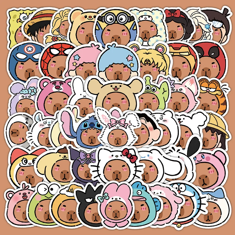 60pcs Cartoon Cute Capybara Sticker PVC Graffiti Stickr Aesthetic Decorative Scrapbook DIY Child Phone Stationery Decals