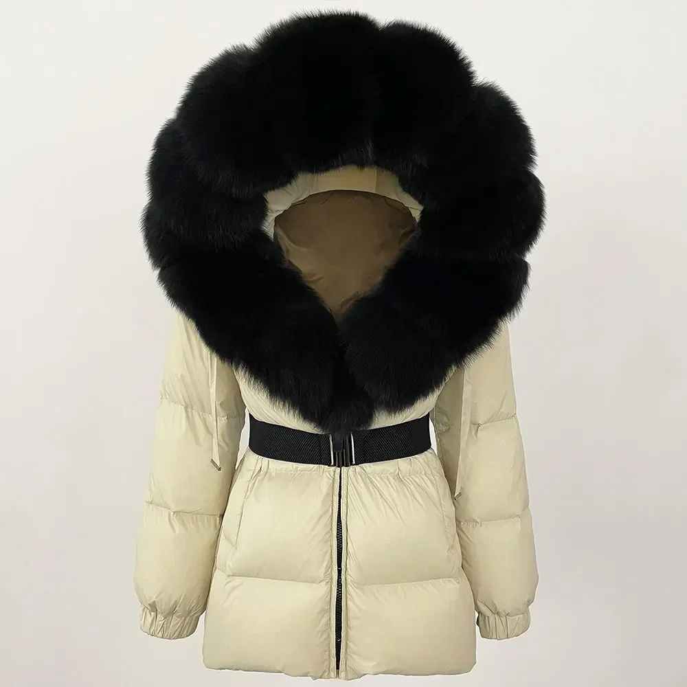 MENINA 2024 Winter Jacket Women Real Natural Fox Fur Collar Hooded Thick Warm 90% White Duck Down Coat Female Streetwear Casual