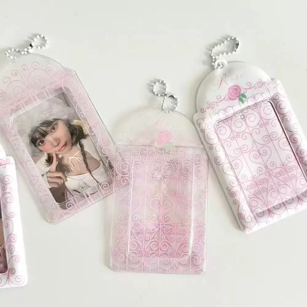 1-2pcs Pink Korean Style Iron Vine PVC Card Holder Girl Pink Kpop 3 Inch Photocard Photo Storage Display Pendant Bag Charm - view 2