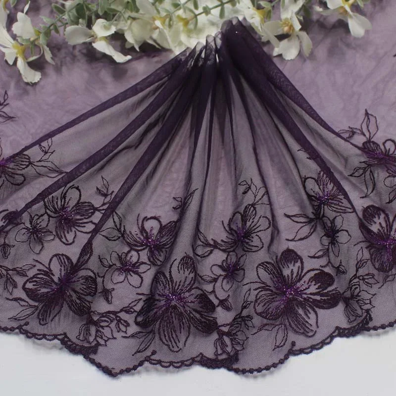 1 Yards Diy Underwear Clothing Lace Lace With Purple Mesh Simple Single Sided Silver Thread Flower Embroidery Lace