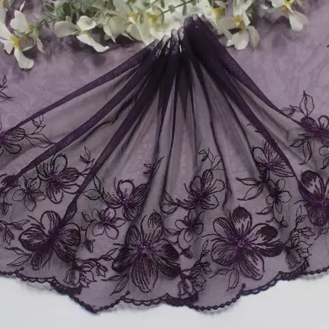 1 Yards Diy Underwear Clothing Lace with Purple Mesh Simple Single Sided Silver Thread Flower Embroidery