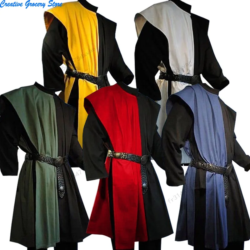 Medieval Costume Mens Larp Warriors Knight Tunic Vest Gown Shirt Tabard Coat Adult Halloween Carnival Dress Up Party