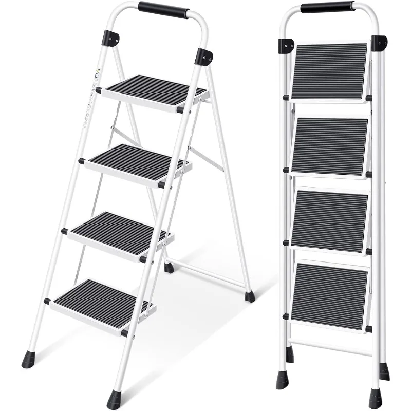 Adult 4-step Folding Step Stool with Armrest Heavy Steel Sturdy Portable Folding Step