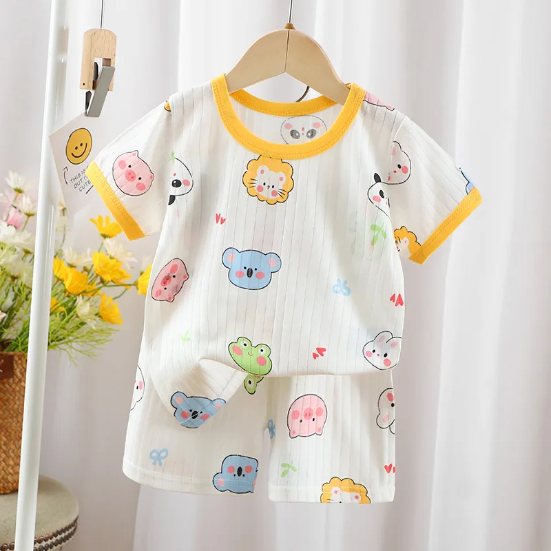 2025 Summer New Children Cotton Suit Boys Girls Short-sleeved Underwear Clothes Short Johns Child Pajamas Home Clothes Children