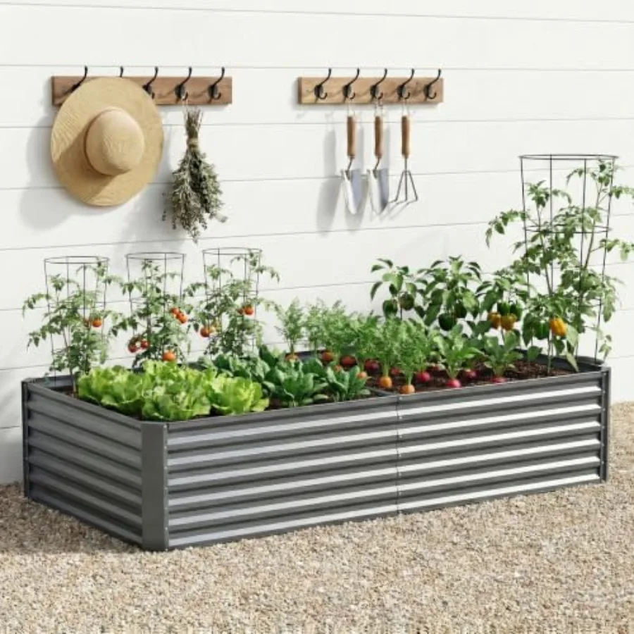 Galvanized Raised Garden Bed Outdoor, 8x4x2ft Large Metal Planter Box for Vegetables, Flowers and Herbs, Deep Root Rust-Resista