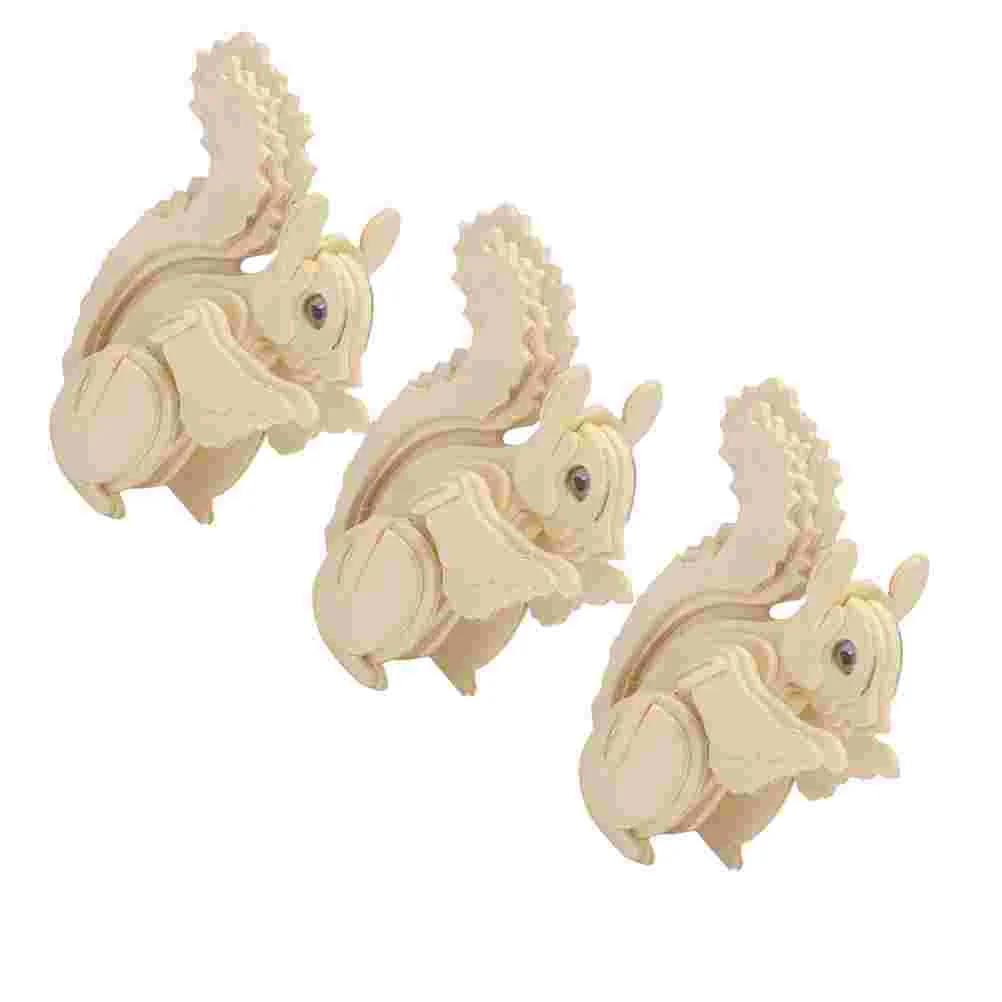 3pcs Wooden Puzzle Plaything 3D Puzzle Toy DIY Handmade Craft Puzzle Jigsaw Puzzle Model for Kids Children (Squirrel Pattern)