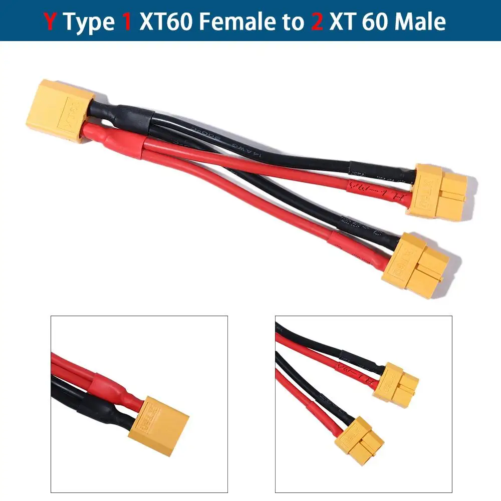 Dual Extension One Female to Two Male Y Splitter Wire Connector Wire Parallel Battery Cable Battery Connector Cable Power Cable