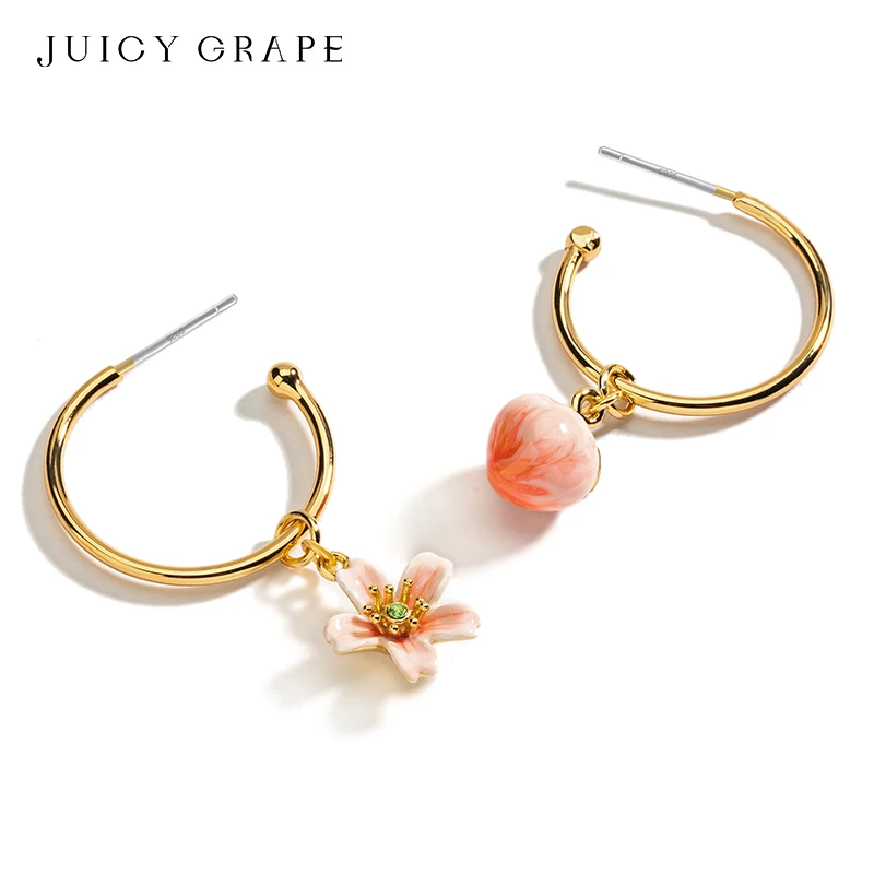 JUICY GRAPE French Light Luxury Elegant Enamel Water Peach Earrings Handcrafted Fashionable Jewelry Trendy Earrings for Women
