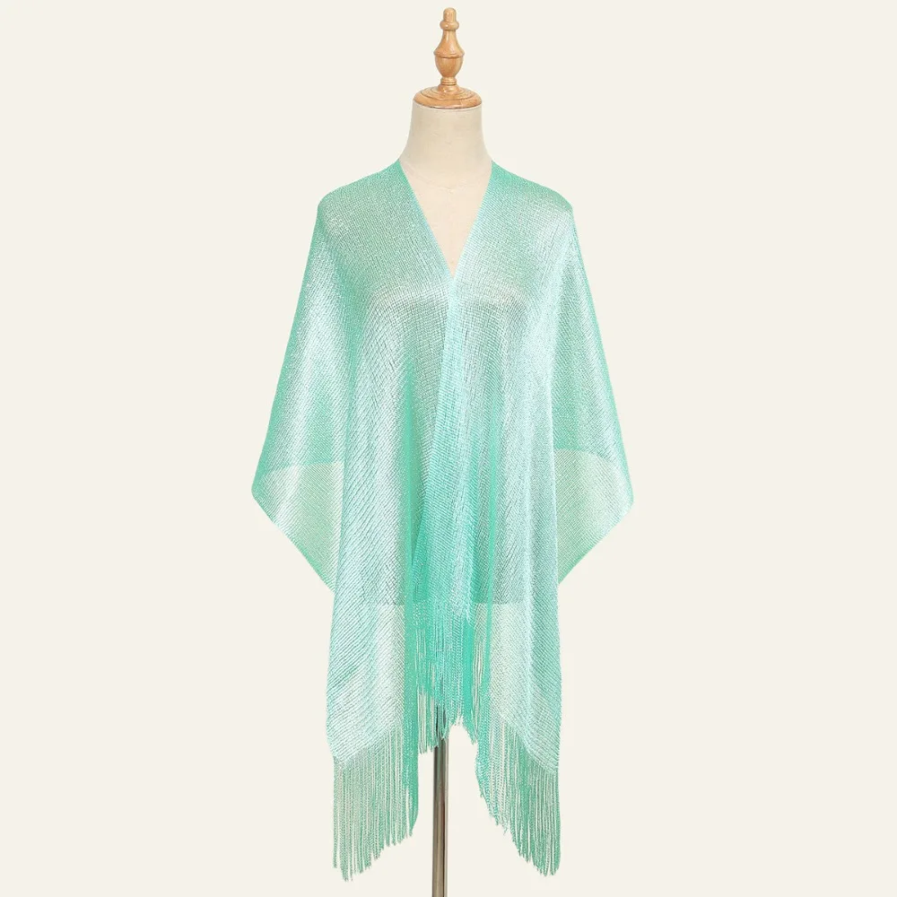 

Summer Sun Protection Scarf Gold Silver Temperament Wedding Scarf Elegant Tassels Pashmina for Women