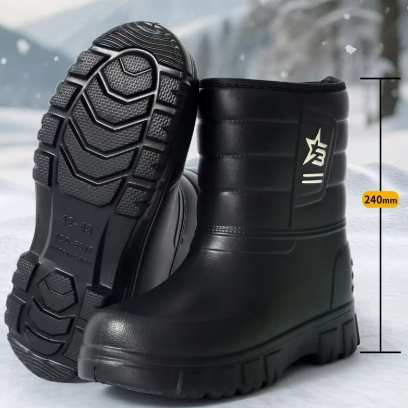

Men's Snow Boots Waterproof Rain Boots Thickened Fleece High Top Casual Shoes Comfortable Warm Cotton Shoes EVA Work Men Boots