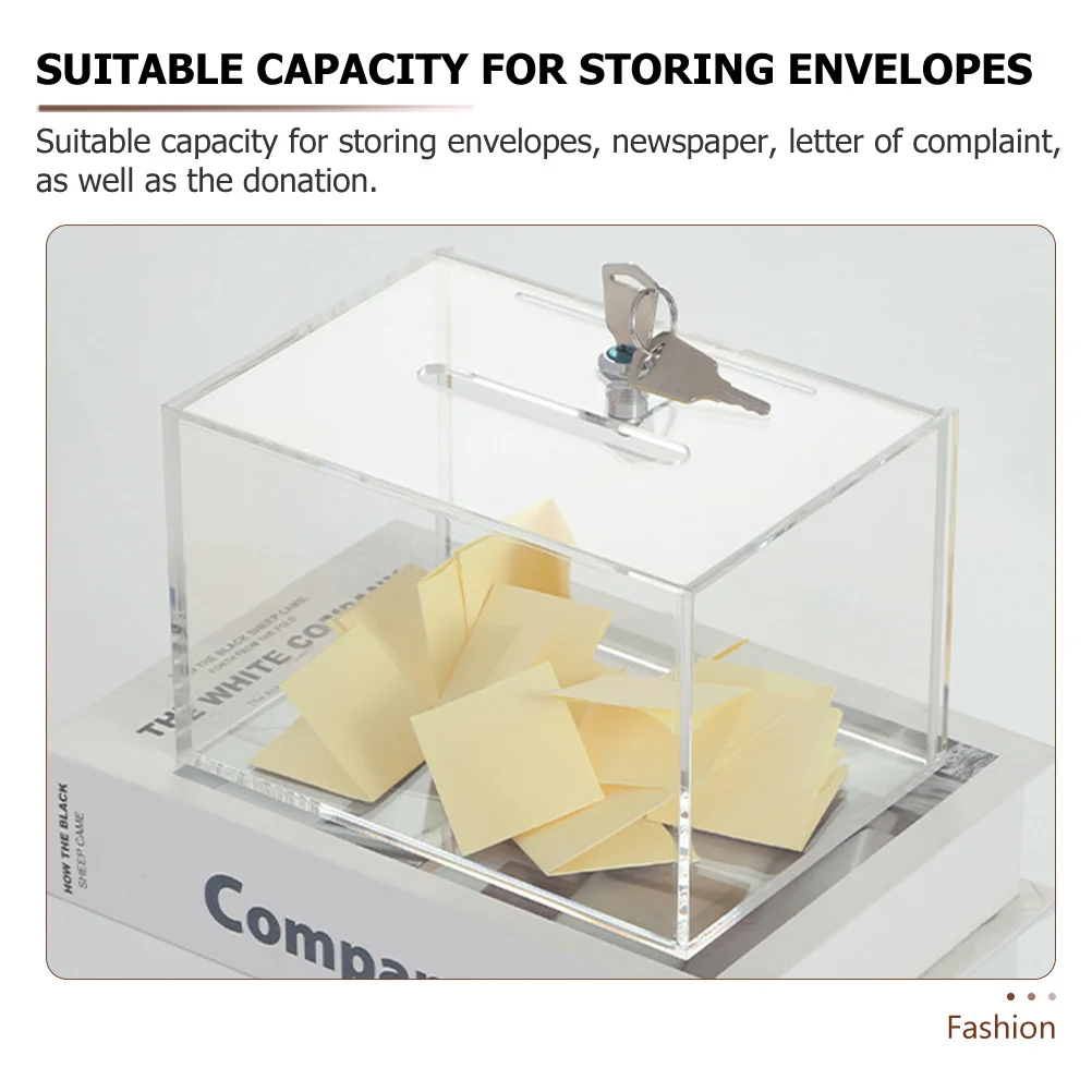 

Clear Acrylic Box Lockable Donation Suggestion Box Smooth Polished Surfaces Multi-Functional Fundraising Ballot Comment Ticket