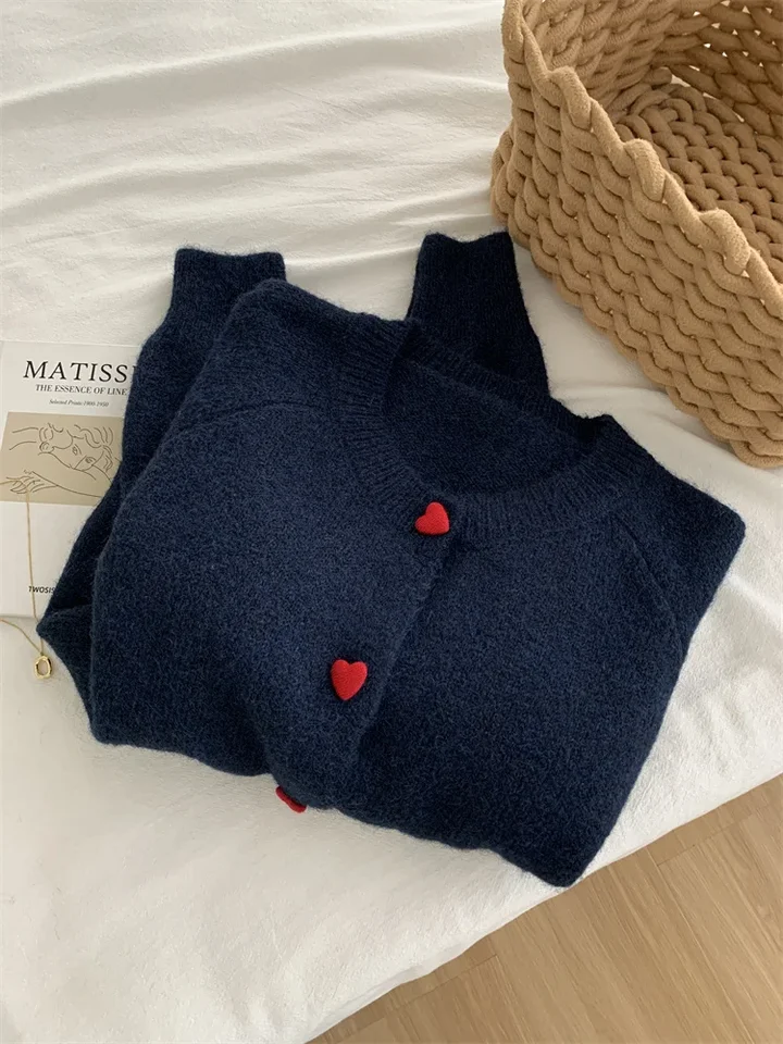 Zjaiss 2026 Deep Grey Wool Knitted Cardigan For Women In Autumn Winter Soft And Sticky Warm Sweater Love Buckle Shoulder Sleeves, image 9