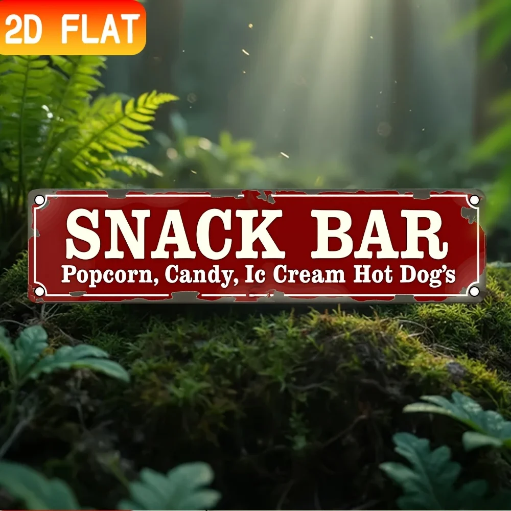 2D Flat,1pc Vintage Snack Bar Sign - Retro Wall-Mountable Durable Aluminum Menu Board Suitable for Popcorn, Candy, Ice Cream