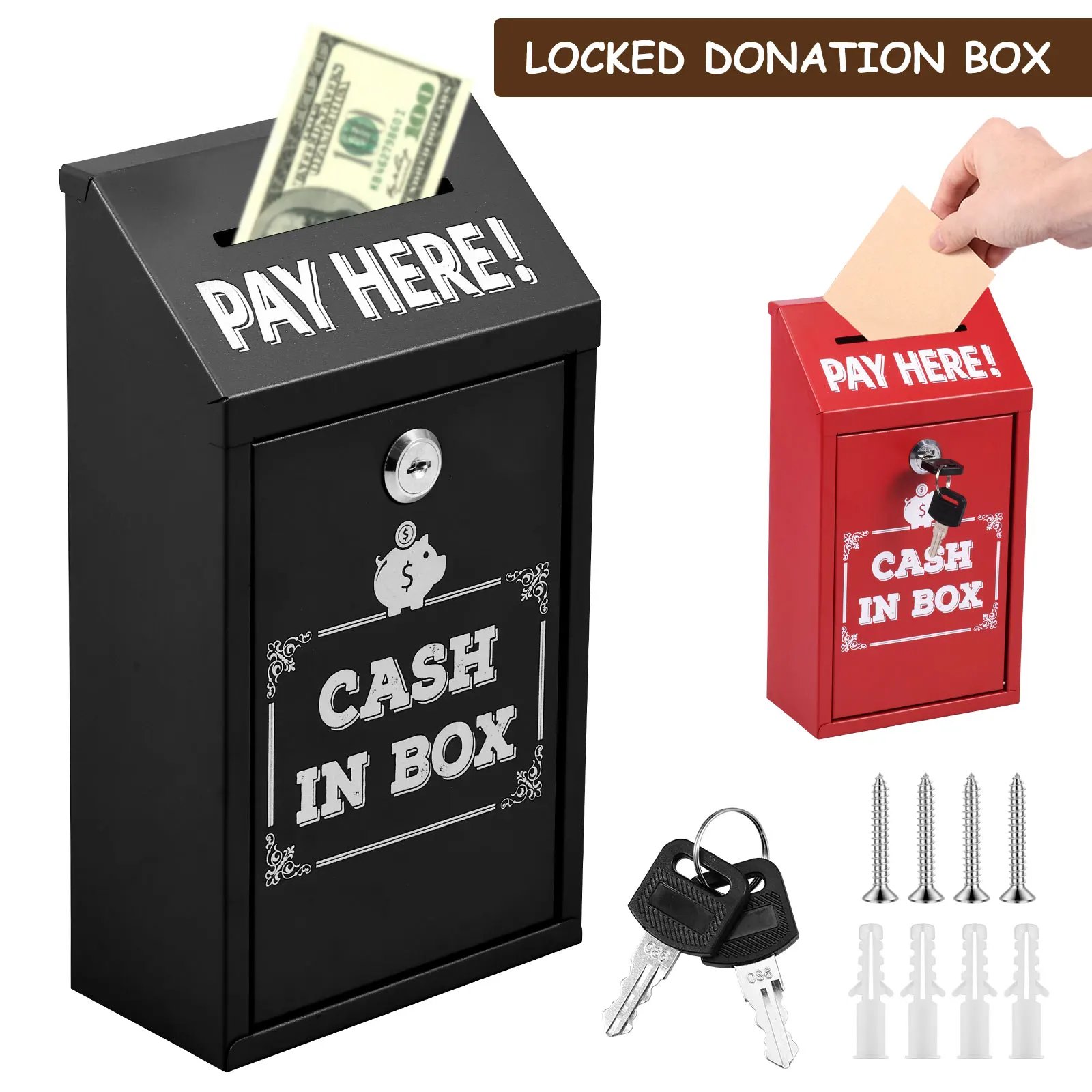 صندوق التبرع المعدني-صندوق الاقتراحات Money-Secure Drop Box-Comment Ballot Voting Box-comes Tip Jar للأعمال المنزلية والمكتب في الهواء الطلق #1