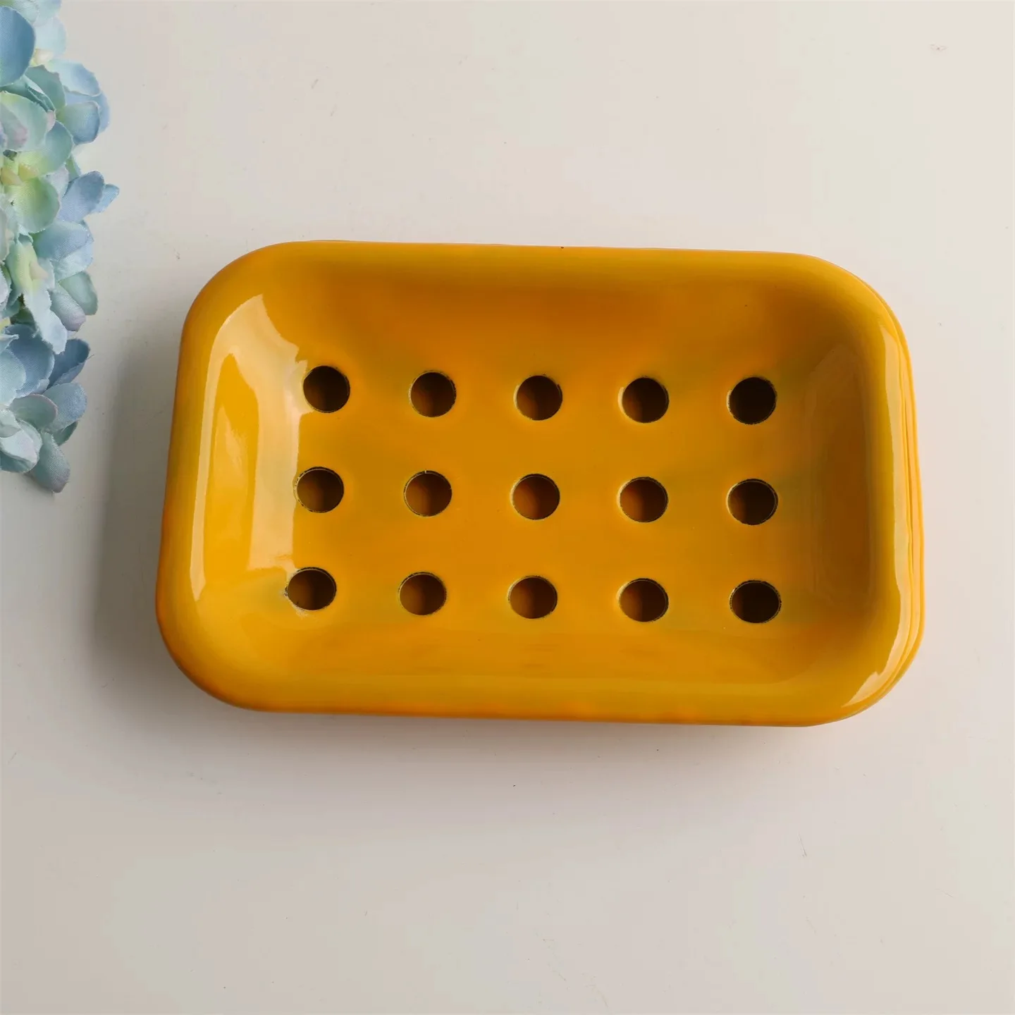 

Vintage Enamel Soap Dish, Yellow Retro Bathroom Accessory with Drainage Holes, 6x4 Inch Metal Tray