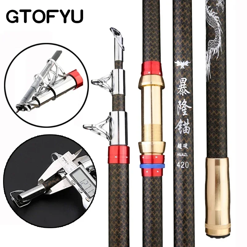 Telescopic Surf Spinning Rod 2.1-4.5M Carbon Fishing Rod 20kg above Superhard Long Distance Throwing shot Rod Sea Boat Pole