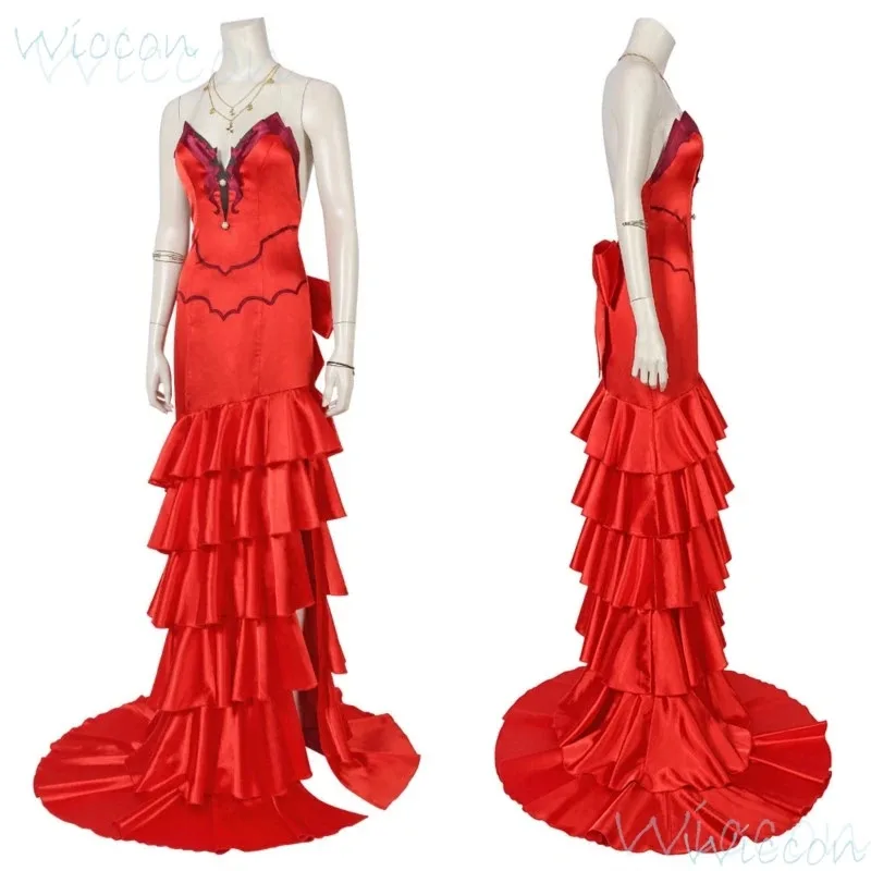 

a7d@Aerith Gainsborough Fiinal Fantassy VII Re Cosplay FF7 Cos Red Dress Consume Uniform Brown Wig Prop Halloween Party play Wom