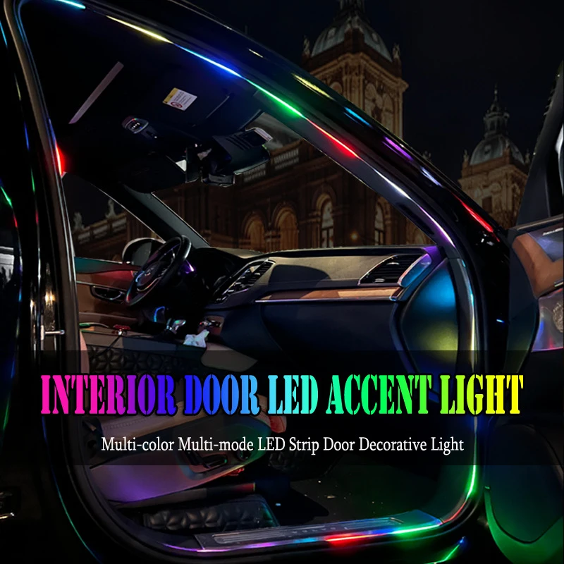 

4 in 1 Car Door Frame Lights Full Color Streamer Car Ambient Lights RGB 64Color Universal LED Interior Hidden Acrylic Strips USB