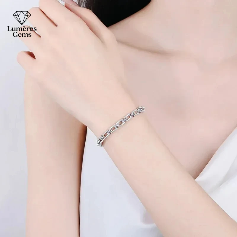 أساور فاخرة متألقة نقية PT950 البلاتين غرامة مجوهرات 6-7 بوصة 3/3.2/3.5CT جميع مويسانيتي سوار رائع للنساء هدية