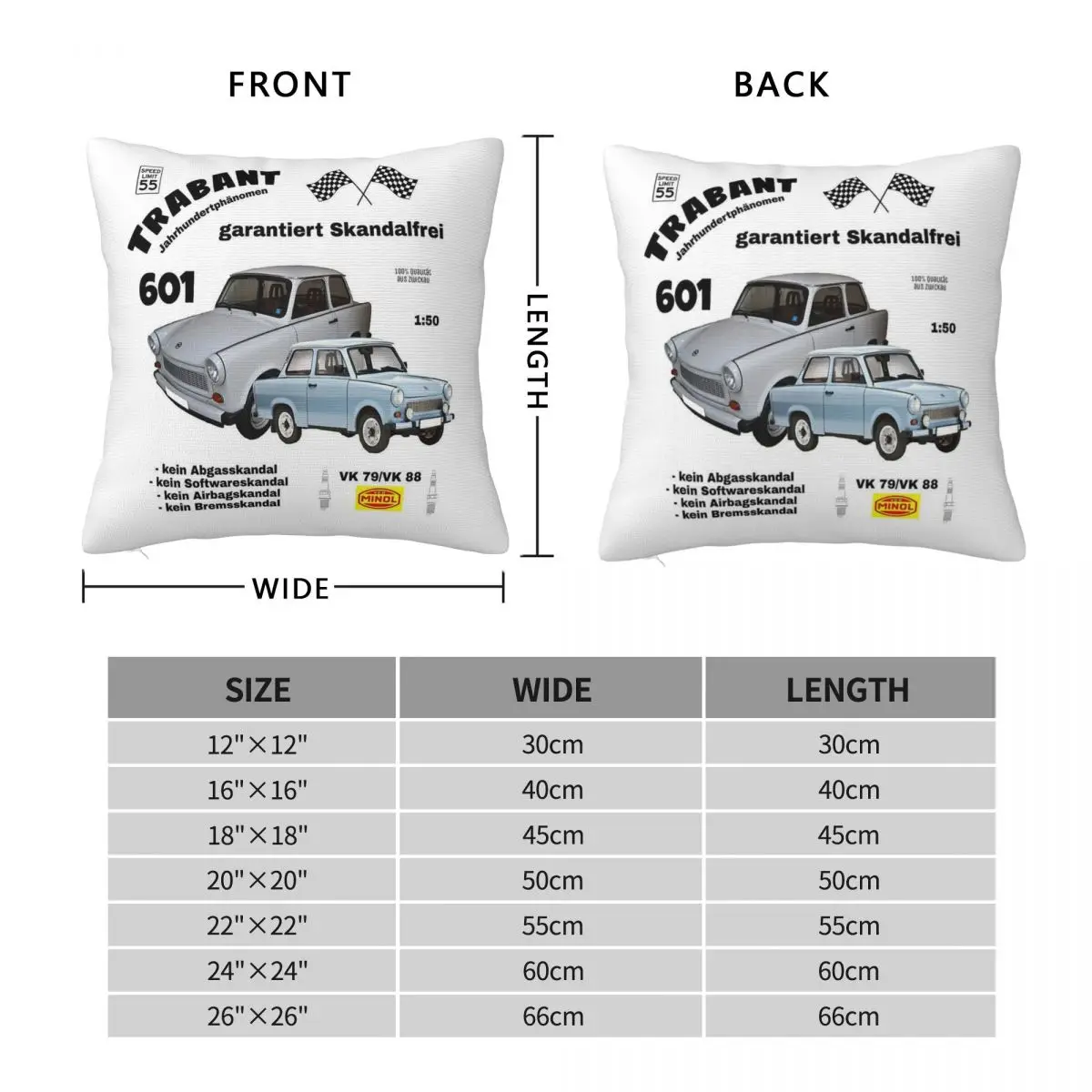 Trabant 601 Square Pillowcase Polyester Linen Velvet Pattern Zip Decor Throw Pillow Case Car Cushion Cover