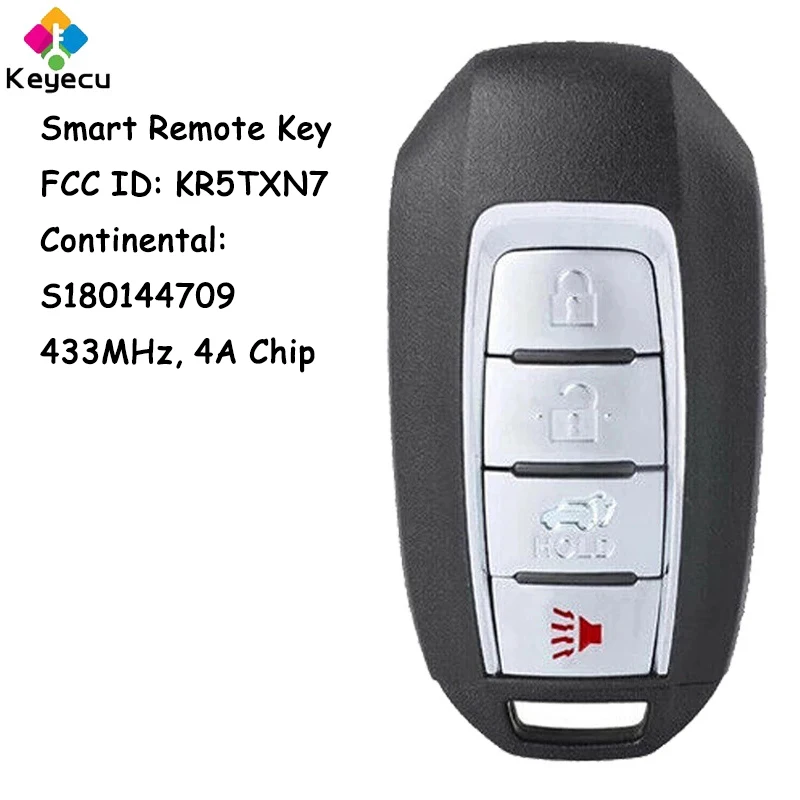 

KEYECU S180144709 Smart Remote Car Key With 4 Buttons 433MHz 4A Chip for Infiniti QX60 2018 2019 2020 Fob 285E3-9NR4A KR5TXN7