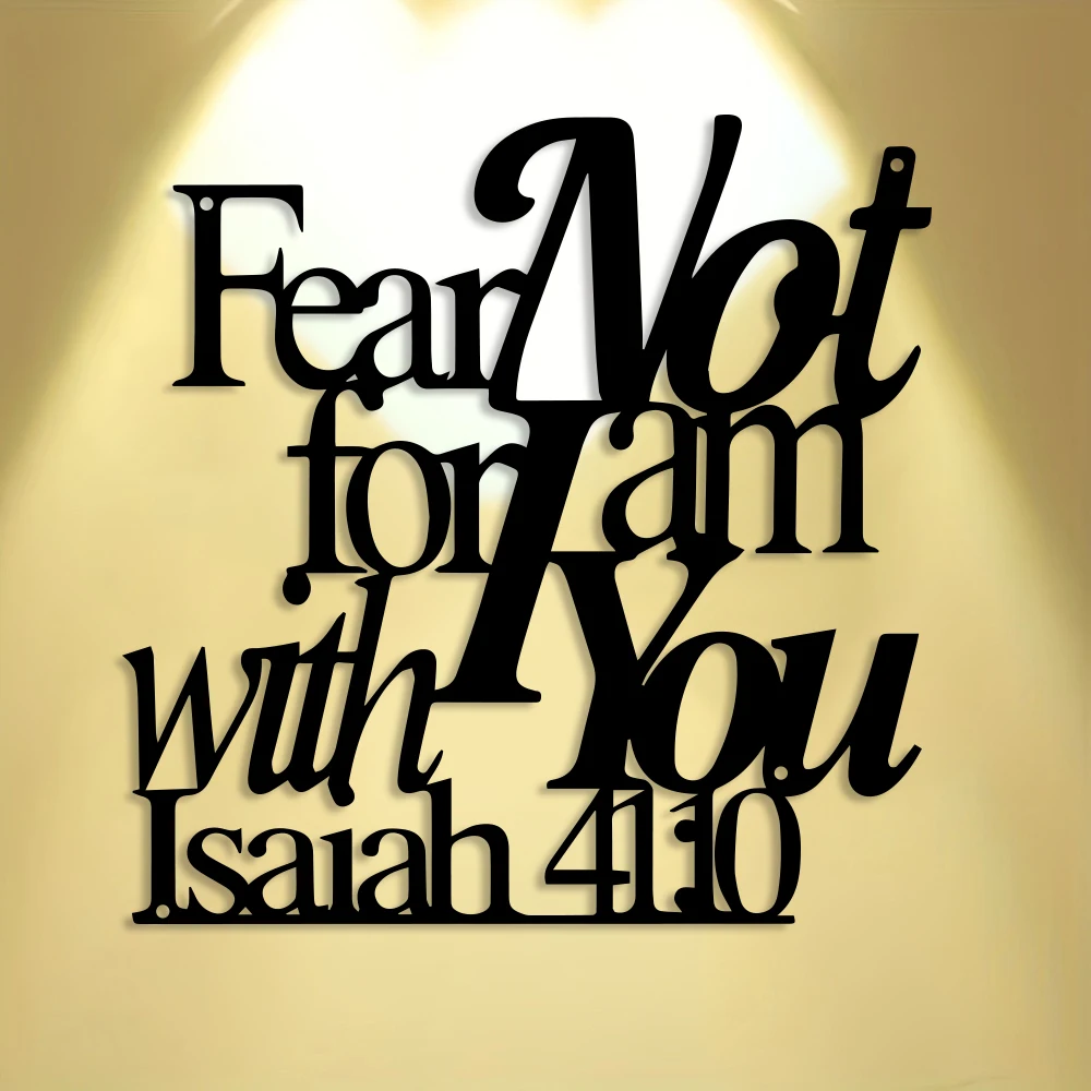 Elegante, minimalistische, christliche Glaube-Wanddekoration aus Metall – hebräische Schrift, Bibelvers „Fear Not for I Am with You“ – Golden – Heavy-Duty