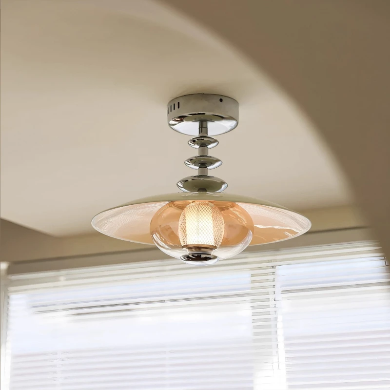 

French Medieval Style Bauhaus LED Ceiling Lamp Amber Glass Restaurant Corridor Home Decoration Living Room Dining Table Lighting